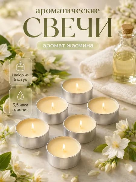 Свечи чайные ароматические Жасмин, 6 шт