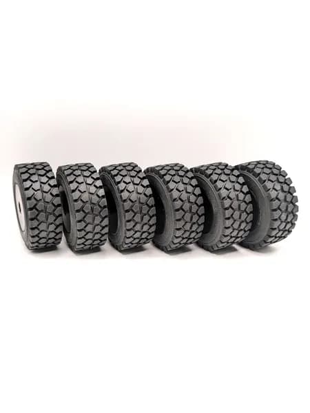 Комплект колёс 6 шт для робота (ровера) / карбоновые диски PETG-CF в сборе с шинами Yeahrun 50x24, посадка на шестигранник 6 мм