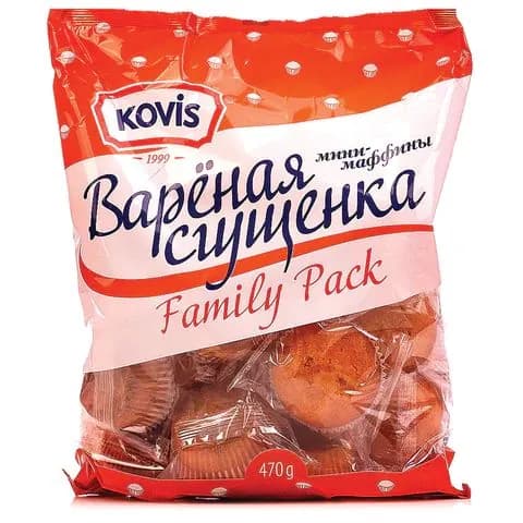 Кекс KOVIS Мини-маффины с кремом вареная сгущенка, 470 г, пакет (6241)