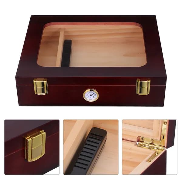 Сигарная шкатулка из дерева с увлажнителем и стеклянной крышкой для хранения в домашних условиях