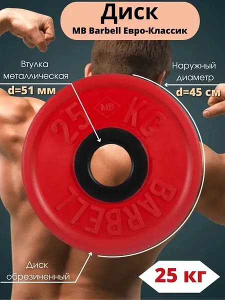 Диск/блин для штанги и гантелей MB Barbell Евро-Классик 25 кг (D 51мм)