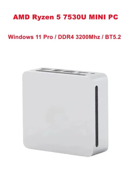Мини-ПК R5 7530U  мини ПК (AMD Ryzen 5 7530U, RAM 8 ГБ, SSD 1000 ГБ, AMD Radeon, Windows 11 Pro), 中国, серебристый