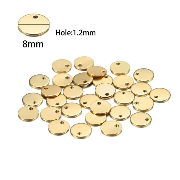 Брелок-подвеска для бирки из нержавеющей стали, Форма круглый, 8mm, 20 шт, Цвет золотой
