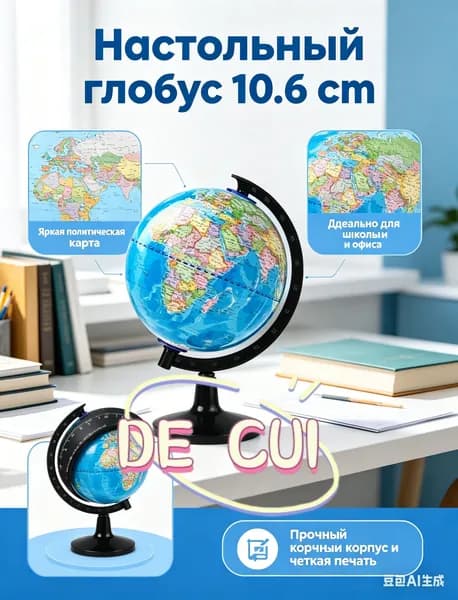 Глобус настольный 10.6 см сувенирный, политическая карта мира - маленький интерьерный глобус для детей и школы, подарок в офис