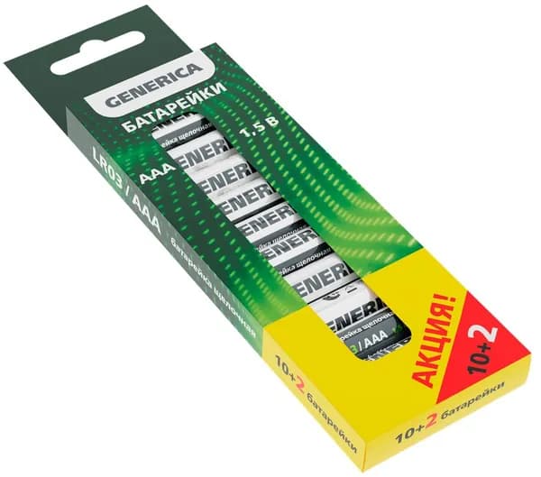 Батарейка мизинчиковая ААА щелочная 1150 мА/ч Alkaline LR03 12шт GENERICA ABT-LR03-ST-B12-G