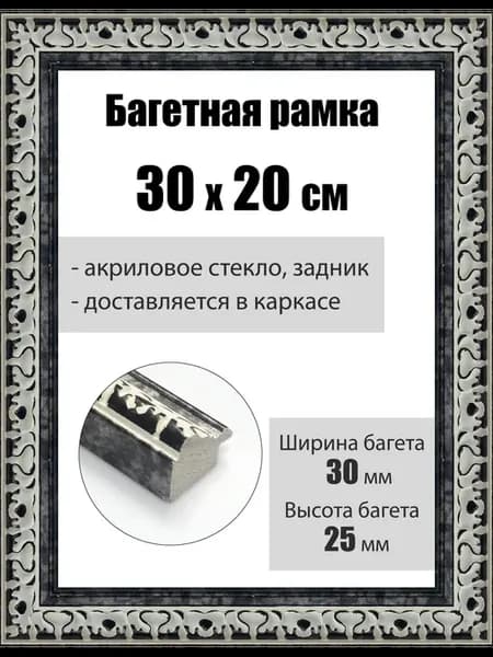 Рамка багетная для картин со стеклом 30 x 20 см, РБ-014