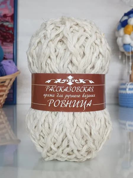 Пряжа для вязания Ровница 100 г Рассказовская - 01 (белый) - 1 моток, 95% овечья шерсть 5% акрил, (100г, 100м), нитки для вязания и рукоделия