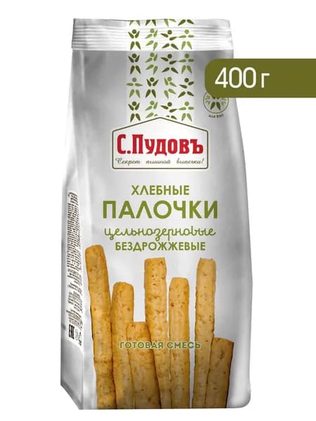 Смесь для выпечки "Хлебные палочки цельнозерновые бездрожжевые с семенами", С.Пудовъ, 400 г