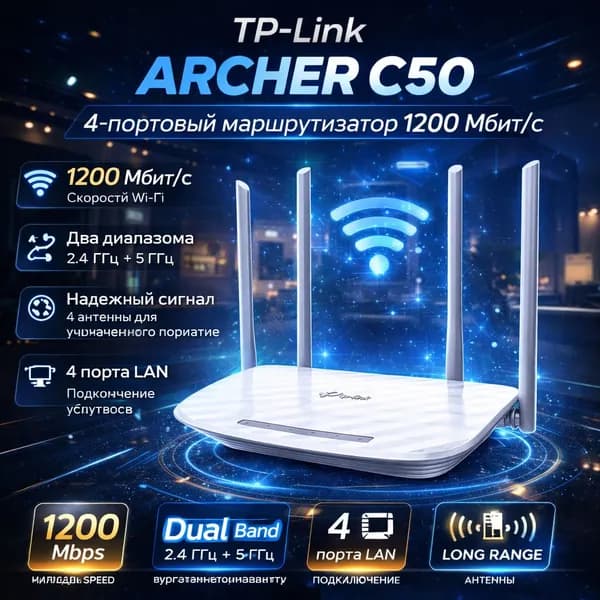 TP-Link Archer C50 4-портовый маршрутизатор 1200 Мбит/с