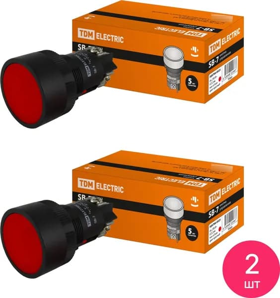 Кнопка управления TDM Electric / ТДМ Электрик SВ-7 Пуск с возвратом, 1НЗ, красная IP40, под отверстие диаметром 22мм, SQ0704-0025 / кнопочный пост (комплект из 2 шт)