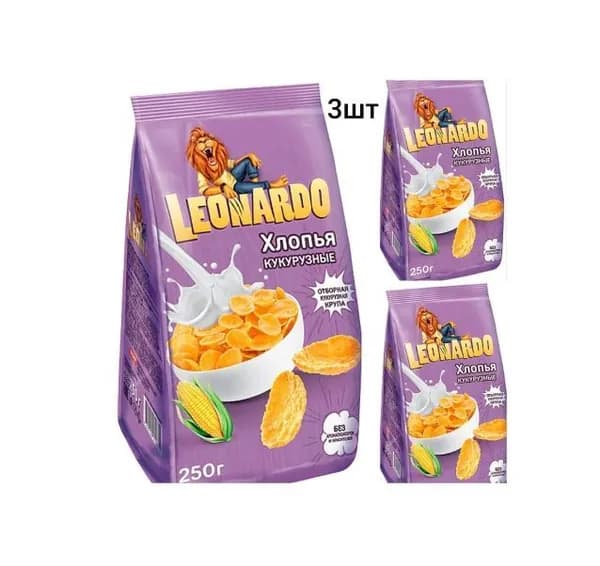 Хлопья кукурузные Leonardo 250г х 3шт