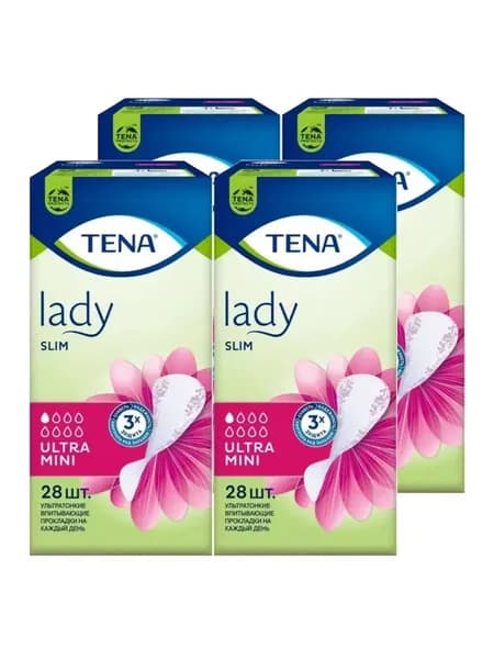 Прокладки женские Tena Lady Ultra Mini, урологические, 28 шт, комплект: 4 упаковки