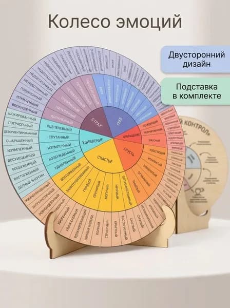 Психологическая игра Колесо эмоций деревянное, двустороннее с подставкой