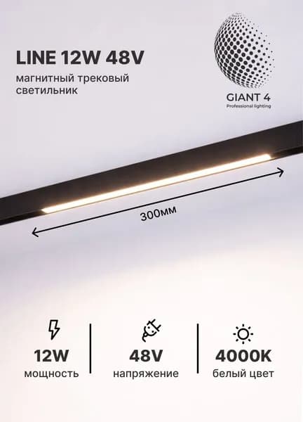 Трековый светодиодный светильник ET48 Line 12W 4000K