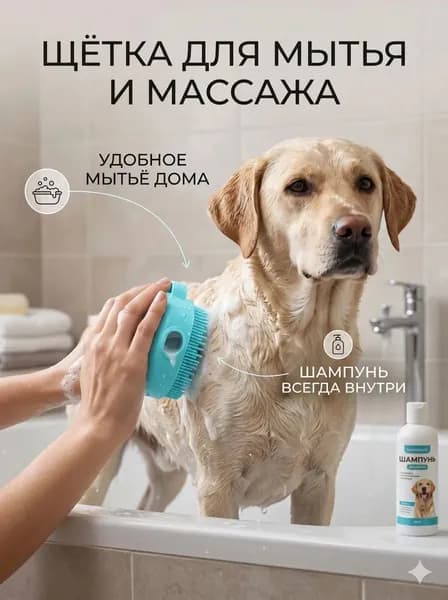 Щётка для мытья и массажа животных, с ёмкостью шампуня, пластик, бирюзовая