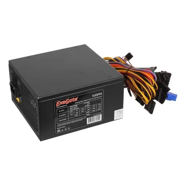 ExeGate EX221641RUS-S Блок питания 500W 500PPX (ATX, APFC, SC, КПД 80% (80 PLUS), 14cm fan, 24pin, (4+4)pin, 2xPCI-E, 4xSATA, 3xIDE, кабель 220V 1,8м с защитой от выдергивания, black, RTL)
