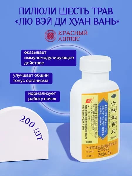 Витамины для иммунитета для взрослых, общеукрепляющие пилюли "Шесть трав", защиты почек и печени,Liuwei Dihuang Wan 200 шт