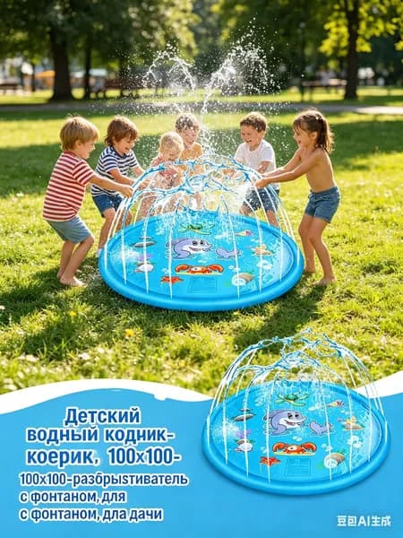 Детский водный коврик, 100х100-разбрызгиватель с фонтаном, для дачи и летних игр на улице