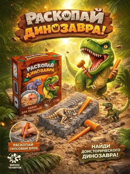 Раскопки для детей "Скелет динозавра" для девочек для мальчиков