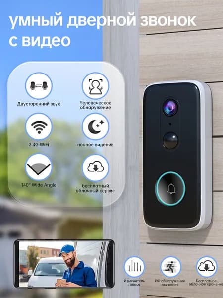 Камера видеонаблюдения WiFi с функцией видеодомофона беспроводной -18650 батареи, распознавание людей, 3 дня облака навсегда, энергосберегающий режим