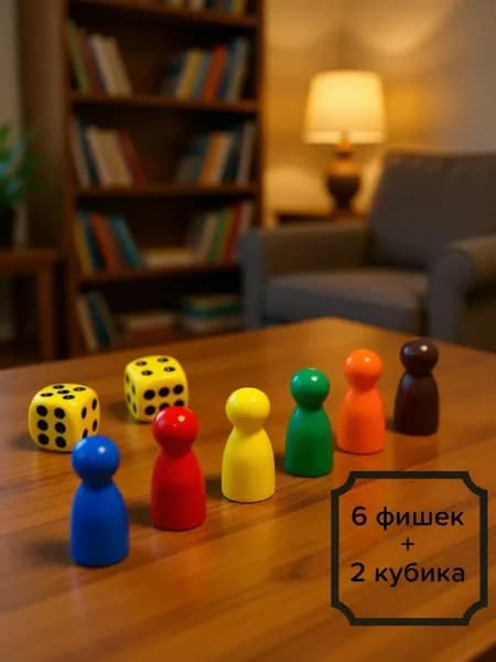 Набор для настольных игр 6 шт.+ 2 кубика 1,4 см.