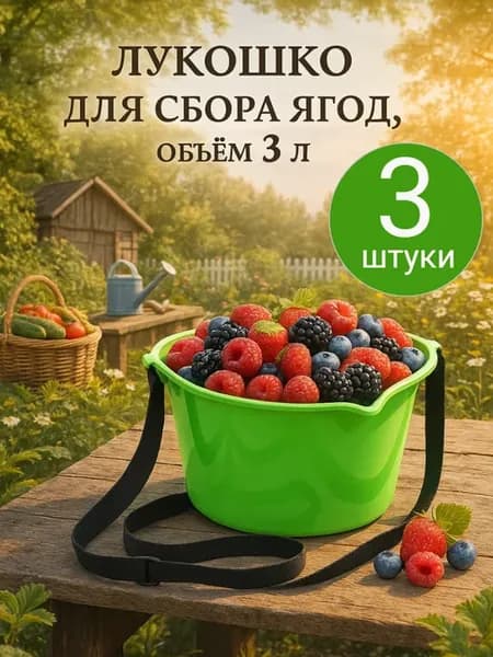 Плодосъемник лукошко для сбора ягод 3 л с ремнём, 3 шт