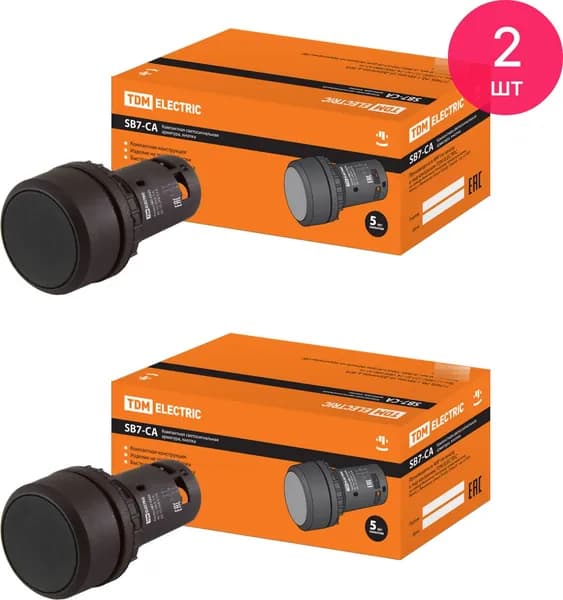 Кнопка управления TDM Electric / ТДМ Электрик SB7-CA25 с возвратом, черная, 1НО+1НЗ 250В IP54, под отверстие диаметром 22мм, SQ0746-0010 / кнопочный пост (комплект из 2 шт)