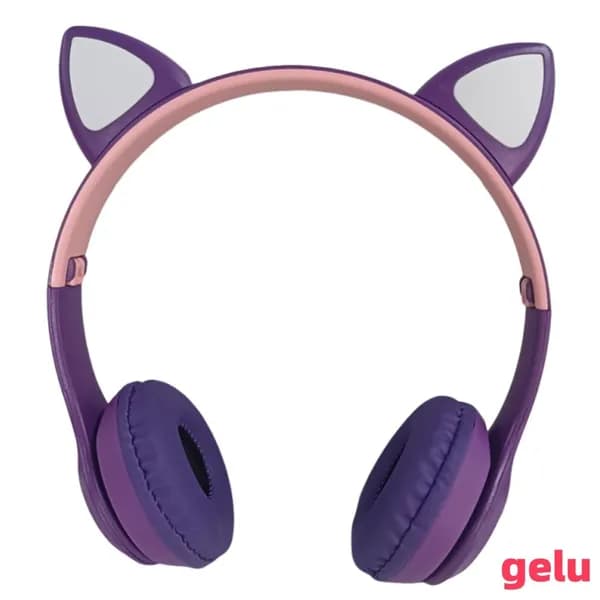 Беспроводные Bluetooth-наушники с кошачьими ушами, фиолетовые, светодиодная подсветка, 8 часов воспроизведения