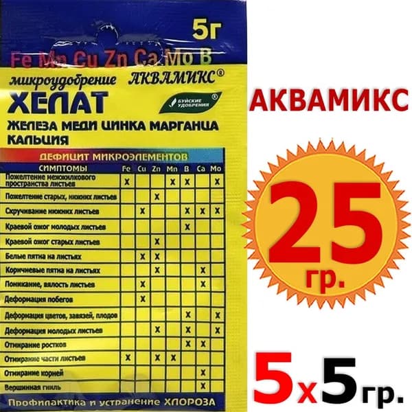 25г АКВАМИКС для всех типов культур 5 г х 2шт комплекс микроэлементов Буйские Удобрения
