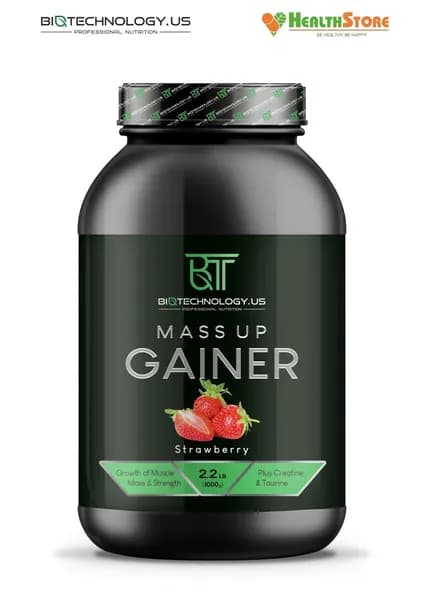 Biotechnology.US Mass Up Gainer jar 1кг (клубника) Гейнер высокоуглеводный, гейнер с креатином и таурином
