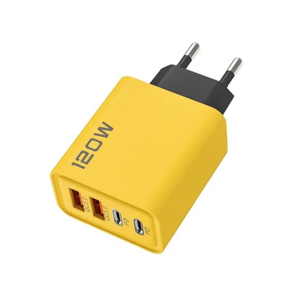 Сетевое зарядное устройство 12W, 2USB+2Type-C, европейская вилка, желтый
