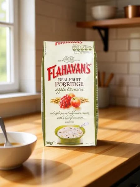 Каша овсяная Flahavan s Real Fruit Porridge Apple & Raisin с кусочками яблок, изюмом и корицей. 600 грамм (Хлопья овсяные). Ирландия