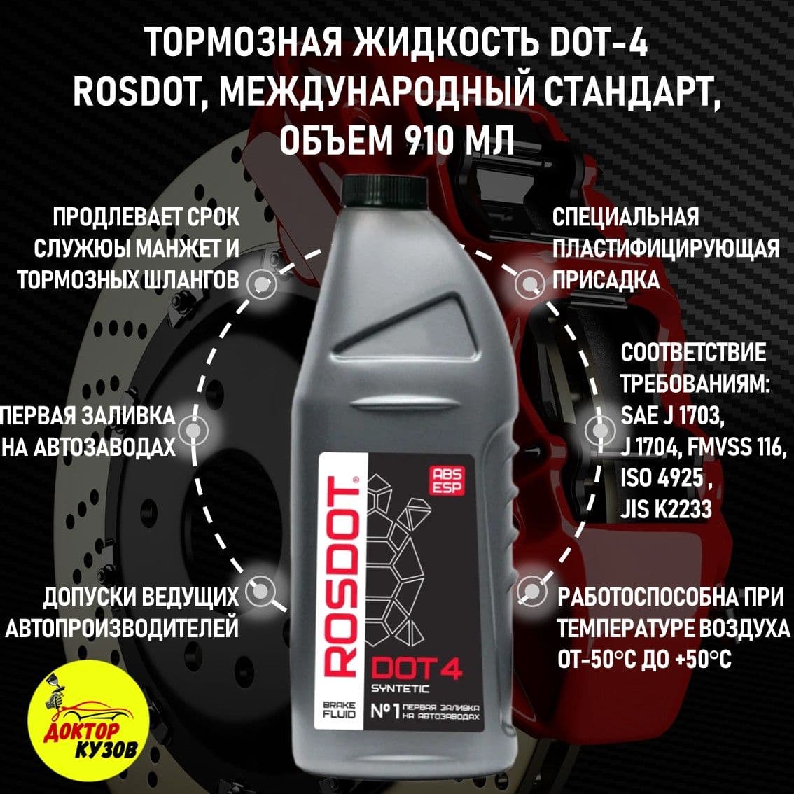 Тормозная жидкость 910 мл DOT-4 ROSDOT / Жидкость тормозная для автомобиля синтетическая РосДОТ-4 ТОСОЛ-СИНТЕЗ 430101Н03