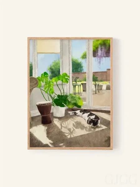 Постер "Спящая кошка в оранжерее", 30 см х 21 см