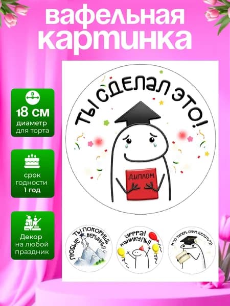 Украшение для кондитерских изделий. Вафельная картинка на выпускной, последний звонок