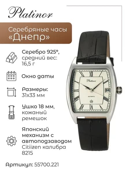 Мужские серебряные часы Днепр 55700.221