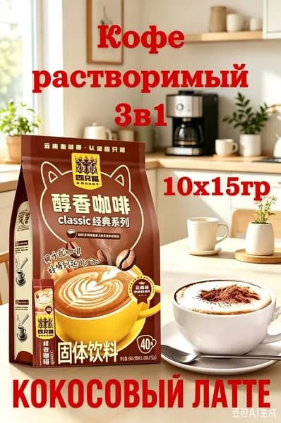 Растворимый кофе, классический кофе 10шт х 15грамм