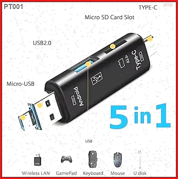 5 в 1 многофункциональный Usb 2.0 тип C/Usb /Micro Usb/Tf/SD карты памяти Reader OTG Card Reader адаптер мобильных телефонов аксессуары