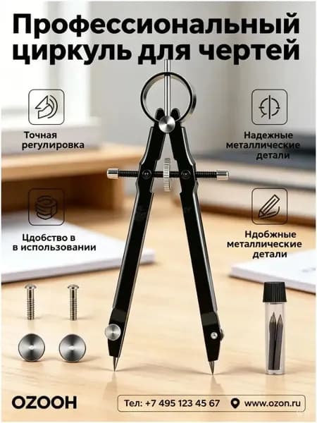 Качественный металлический циркуль с фиксатором, применяемый для точных чертежей, поставляется в 1 комплекте