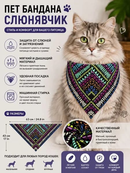 Бандана для питомцев треугольная, слюнявчик для собак и кошек