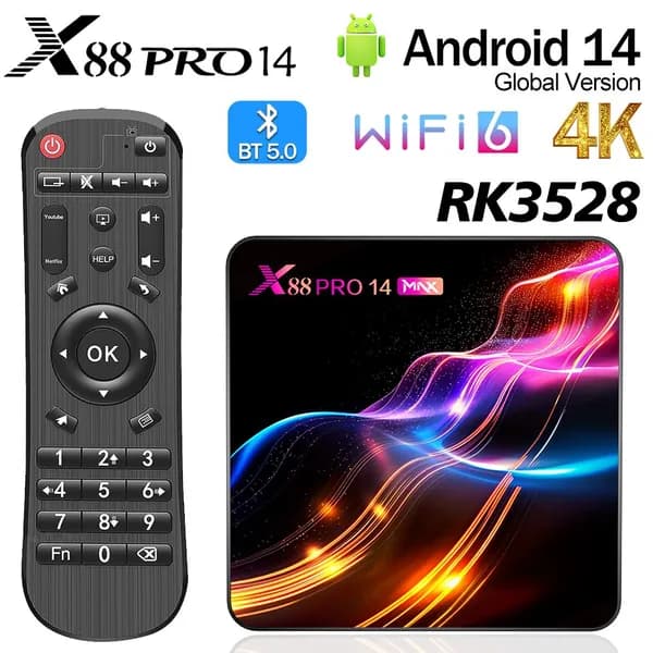 Смарт ТВ приставка для телевизора X88PRO14MAX 4G32G Android 10 RK3528, медиаплеер для цифрового ТВ с пультом. Игровая приставка