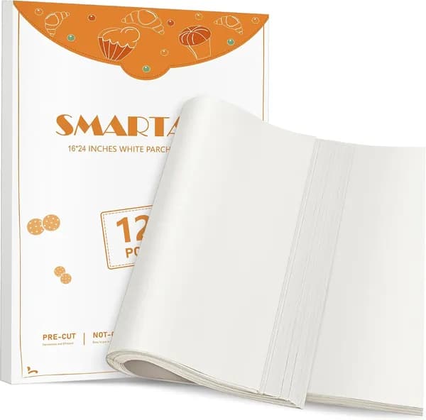SMARTAKE 120 листов пергаментной бумаги, 16x24 дюйма, предварительно нарезанная пергаментная бумага для выпечки, антипригарная, из натуральной древесной массы, фритюрницы, пароварки, гриля, духовк