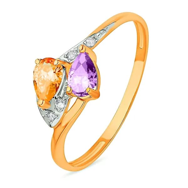 Кольцо золотое женское с аметистами и фианитами 375 пробы 585GOLD