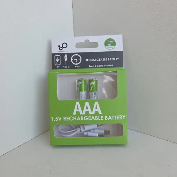 2 шт. Перезаряжаемые аккумуляторы Литий-ионные ААА 1.5v емкость 750 mWh мизинчиковые аккумуляторы c зарядкой ааа3 от USB Type-C кабелем - Li Ion ааа1.5v