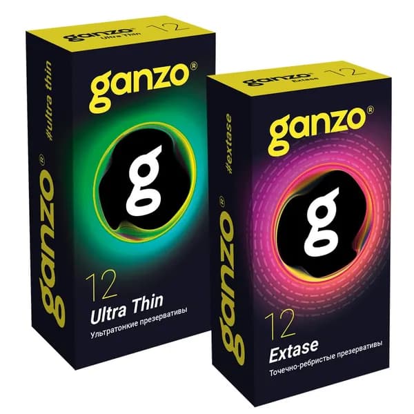 Набор Ganzo Ultra Thin ультратонкие 12 шт и Extase точечно-ребристые 12 шт