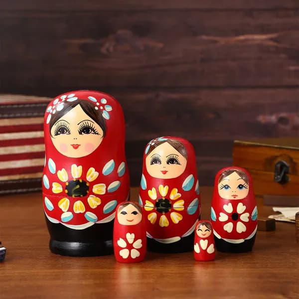 Русские Матрёшки Деревянные Стеклянные Разноцветные Для Учебы И Декора 5 Штук