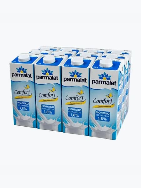 Молоко безлактозное 1,8% 1 л х 12 шт, Parmalat Comfort