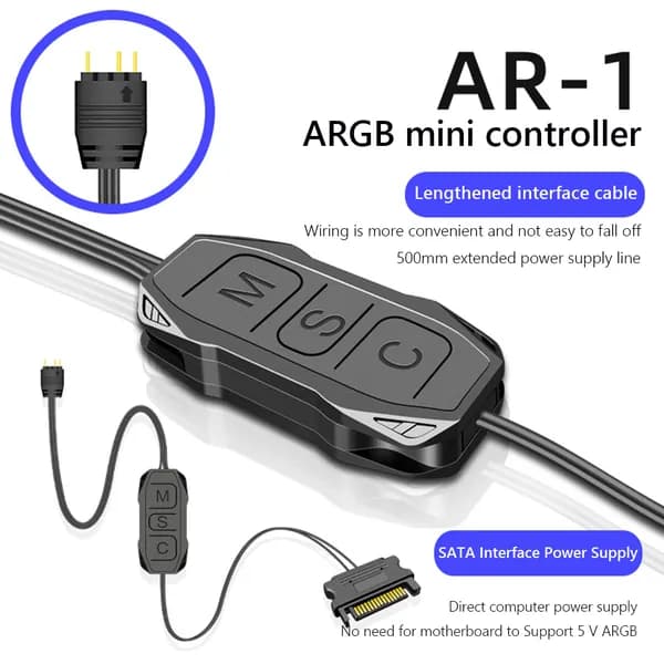 Контроллер ARGB миниатюрный на 5 В с разъёмами SATA и 3-pin для управления подсветкой и вентиляторами