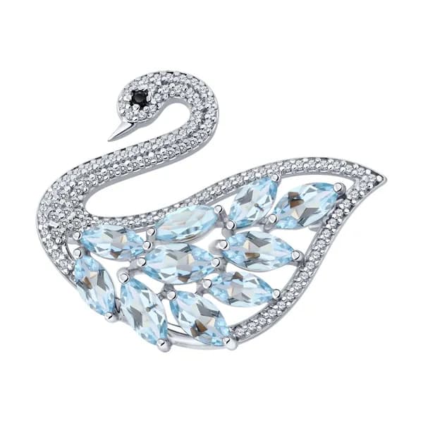 Серебряная брошь DIAMANT-ONLINE с топазом и фианитом 925 пробы