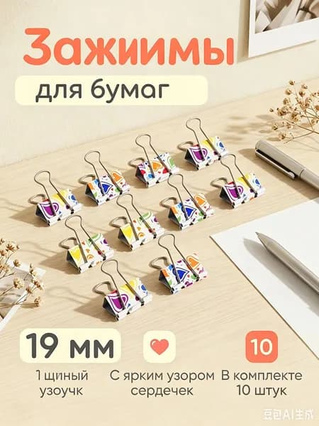 Зажим для бумаги 19 мм, 10 шт.